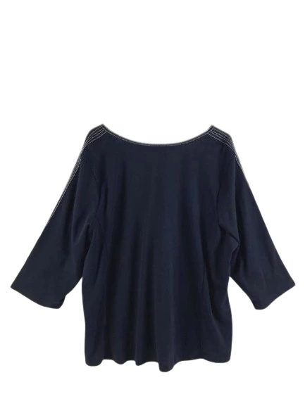 Avenue Stretch Women's Plus Size Top 22/24 Navy Blue Bow Stitch Accent