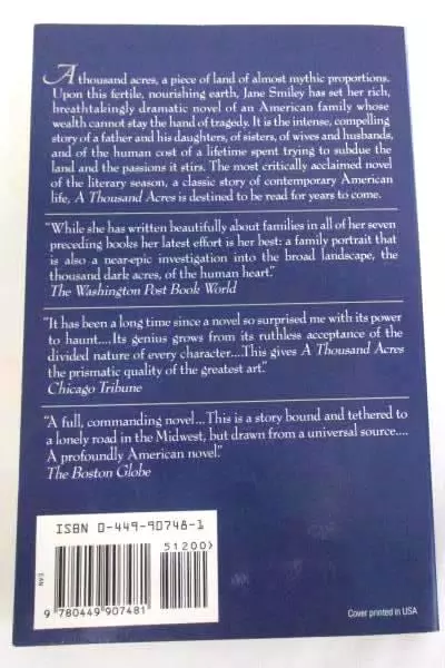 A Thousand Acres By Jane Smiley Soft Cover Novel 1991 Ballantine Books