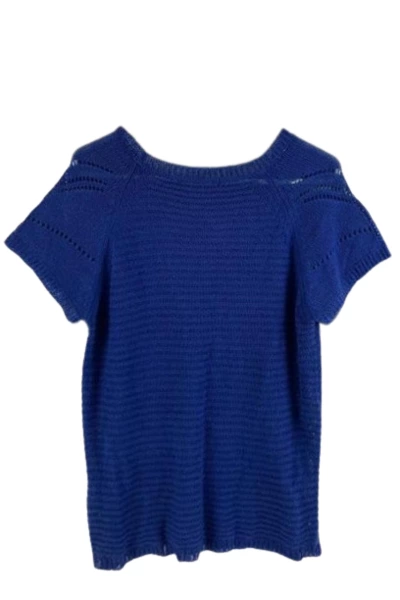 Vintage Fever Y2K 90s Women's Lrg Royal Blue Crochet Short Sleeve Sweater