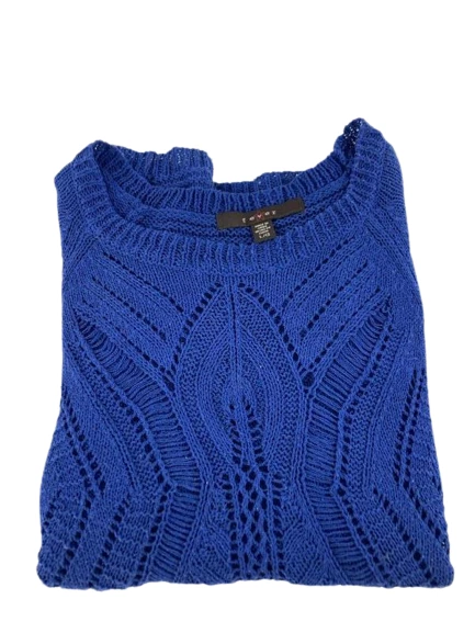 Vintage Fever Y2K 90s Women's Lrg Royal Blue Crochet Short Sleeve Sweater