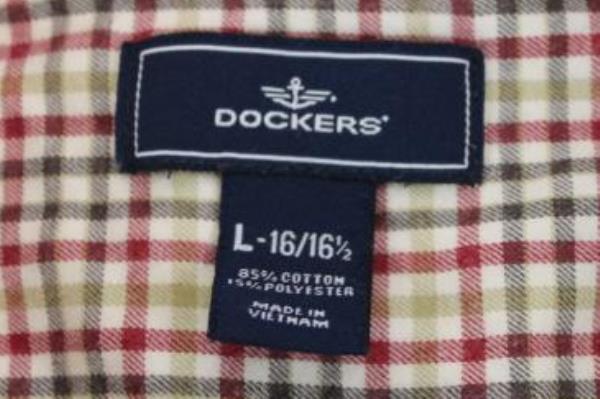 Men's Dockers Red Plaid Long Sleeve Button Down Shirt L 16/16 1/2 Cotton Dress