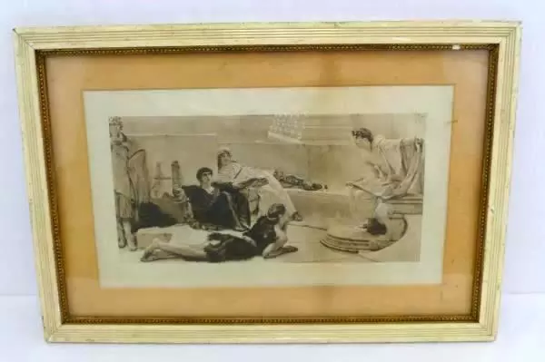 L. Alma-Tadema Reading from Homer Collotype Lithograph Framed Copyright 1888