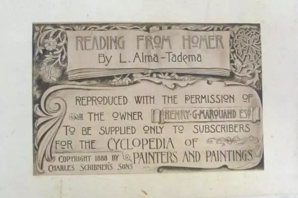 L. Alma-Tadema Reading from Homer Collotype Lithograph Framed Copyright 1888