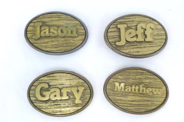 Lot of 4 Oden Brass & Woodgrain Personalized Nameplate Belt Buckles Made in USA