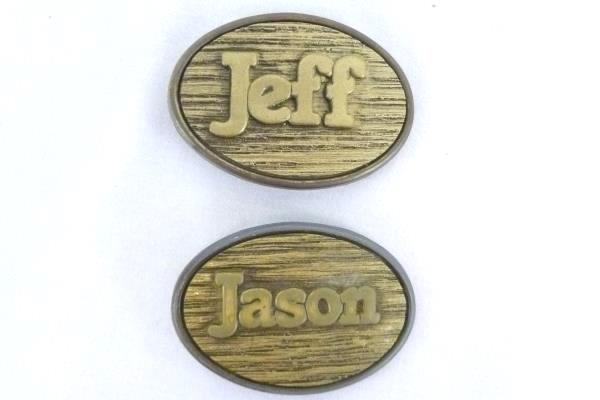 Lot of 4 Oden Brass & Woodgrain Personalized Nameplate Belt Buckles Made in USA