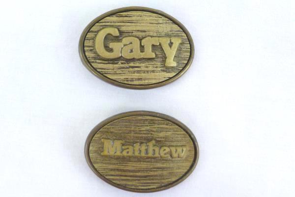 Lot of 4 Oden Brass & Woodgrain Personalized Nameplate Belt Buckles Made in USA