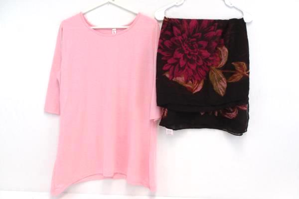 Left or Right Women's Pink Shirt 3/4 Sleeve Plus Size 3X Floral Scarf One Size