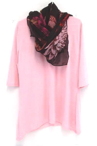 Left or Right Women's Pink Shirt 3/4 Sleeve Plus Size 3X Floral Scarf One Size