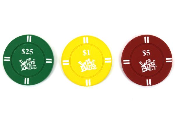 Lot of 5 Wild Bill's Party Casino Chips $1 $5 $25 $100 Poker Table Games Charity