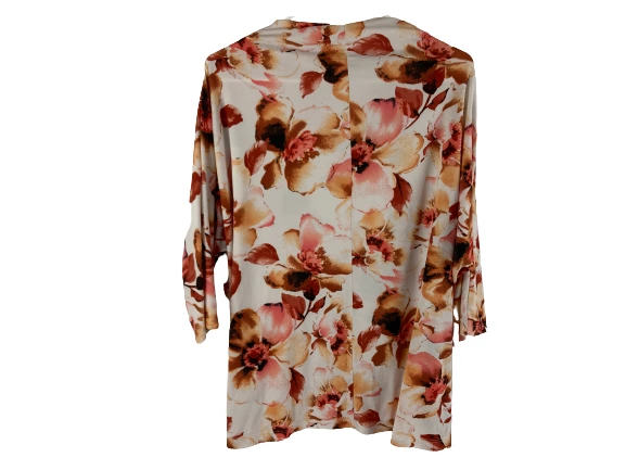 Piphany Floral Batwing Sleeve Top Women's L White Orange Rust Pink