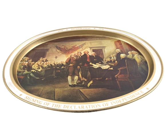 Oval Aluminum Tray Bicentennial 1776-1976 Signing of Declaration Independence
