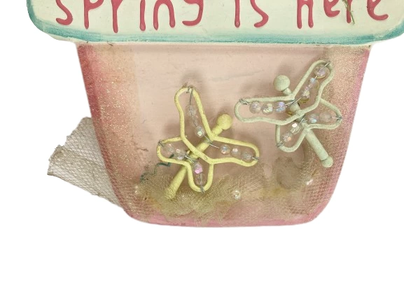 Vintage Spring Is Here Wooden Hanging Sign Wall Decor Flowers & Dragonflies