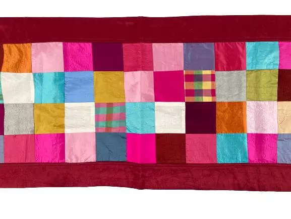 Multicolored Checked Table Runner Sateen Crinkle Texture 40" Long