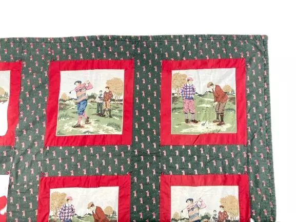 Vintage Golf Quilt 70"x54" Multicolored Pillow Pocket Pre-Owned Collectible
