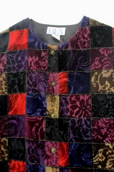 BFA Classics Patchwork Blouse Top Sheer Sleeves Button Up Women's Size 12