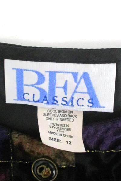 BFA Classics Patchwork Blouse Top Sheer Sleeves Button Up Women's Size 12