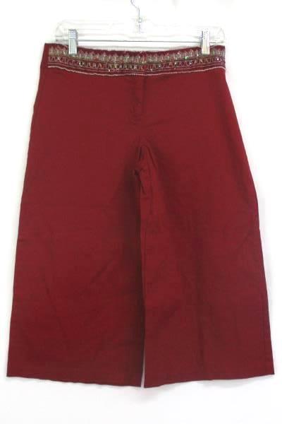 Junior Women Capri Size 9 Pants Red Embroidered Embellished Waistband Heart Soul