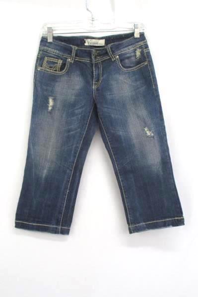 Distressed Denim Capri Pants Beige Thread Detail Accents Women's Size 1 by Vigos