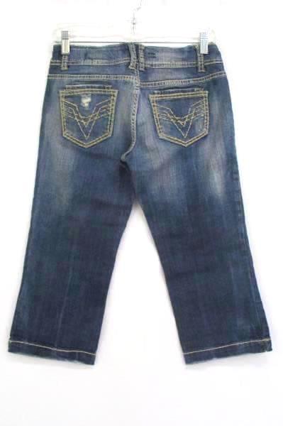 Distressed Denim Capri Pants Beige Thread Detail Accents Women's Size 1 by Vigos