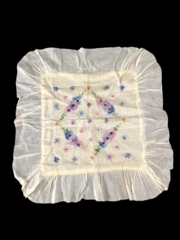 Vintage Handmade Yellow Floral Needlepoint Pillow Cover Semi Sheer 17x17