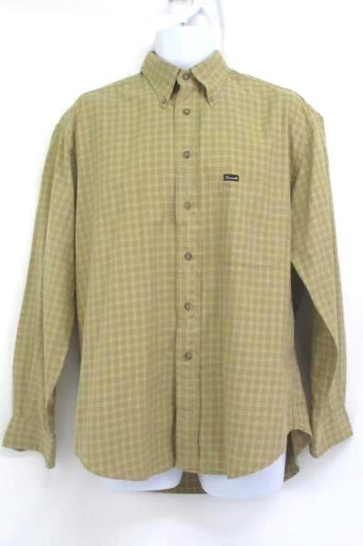 Faconnable Men's Button Up Shirt Dressy Beige Ivory Plaid Long Sleeve Medium