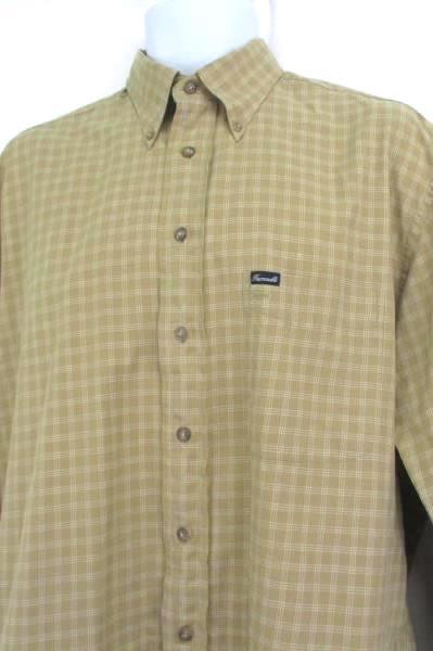 Faconnable Men's Button Up Shirt Dressy Beige Ivory Plaid Long Sleeve Medium