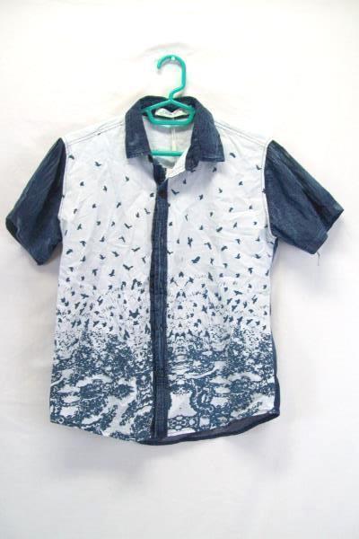 Juishden Juniors Blue White Bird Button Up Shirt Size Medium