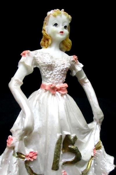 Quinceanera Girl Figurine 3.75" Blonde Pink Gold Dress Happy 15 Birthday Resign