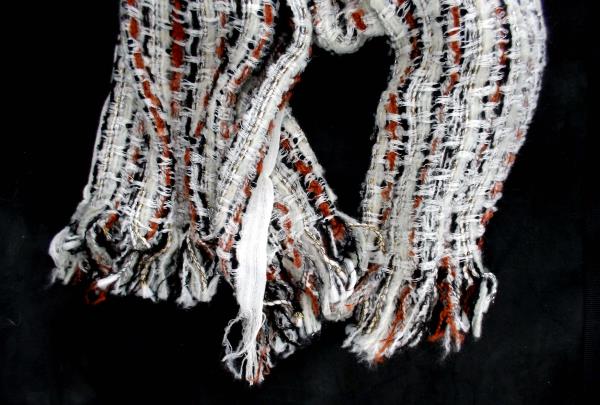 ANN TAYLOR LOFT Large Woven Scarf Basketweave Oyster Clay Red Black Metallic NWT