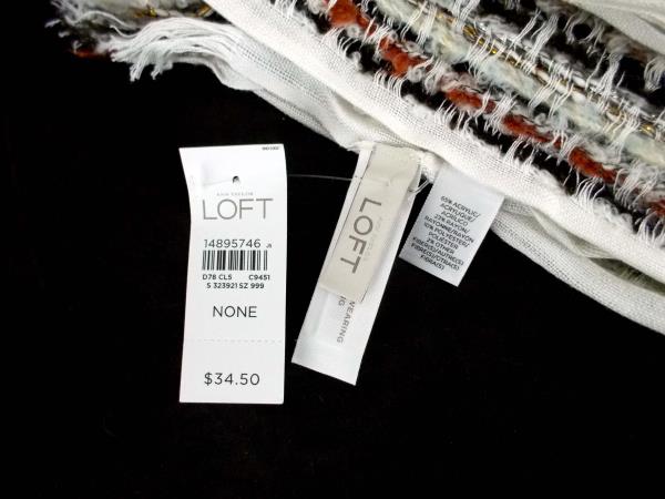 ANN TAYLOR LOFT Large Woven Scarf Basketweave Oyster Clay Red Black Metallic NWT