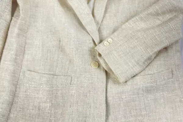 Vintage Women's Blazer Jacket Size 10 Cream Textured One Button Shoulder Pads