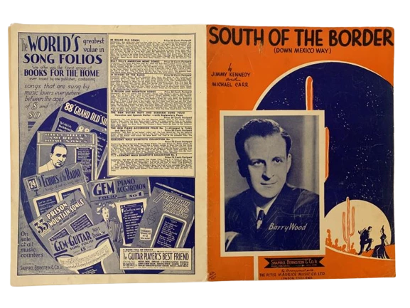 Vintage 1939 Sheet Music South of the Border Barry Wood Pre-owned