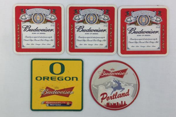 Lot of Budweiser Cardboard Paper Coasters - Oregon University Ducks & Portland