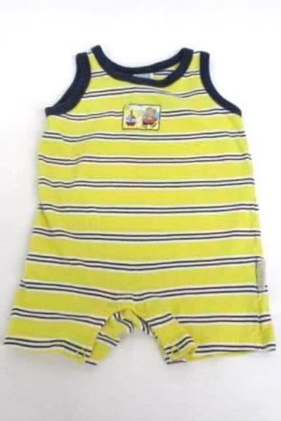 2 Boys Infant One Piece Striped Tank Long Sleeve Football Blue Yellow Sz 6M