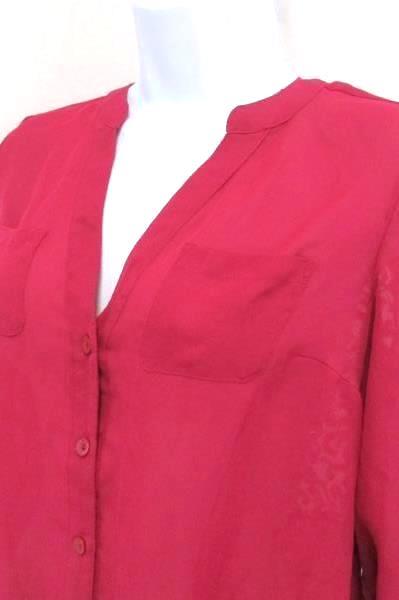 Sheer Tie Top Blouse Shirt Candies Hot Pink Button Up Lace Panel Back Women's S
