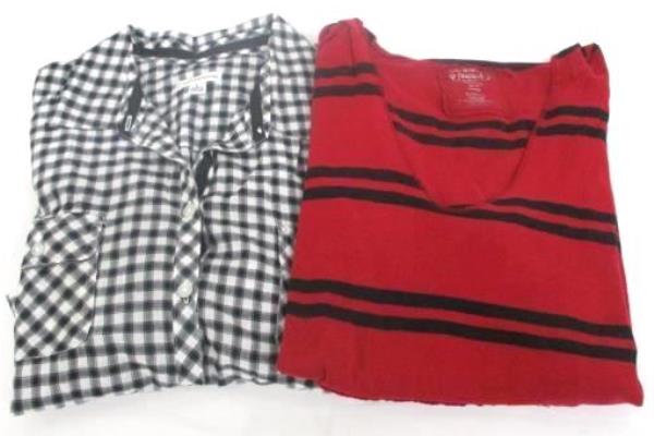 Lot of 2 Women's Tops Maurices Croft & Barrow Red Black White Striped Plaid Sz L
