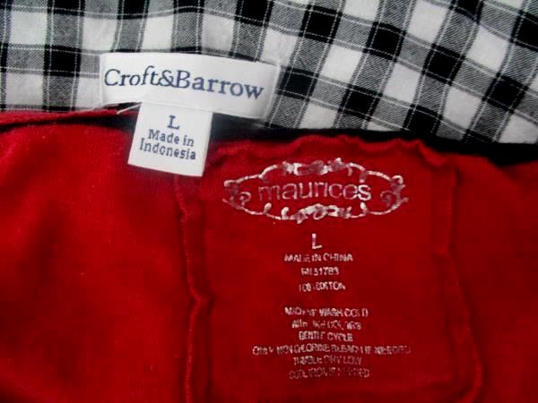 Lot of 2 Women's Tops Maurices Croft & Barrow Red Black White Striped Plaid Sz L