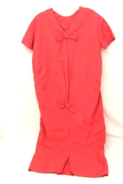 Women's Vintage 1960s 1970s Red Bow Button Back Dress Size 11