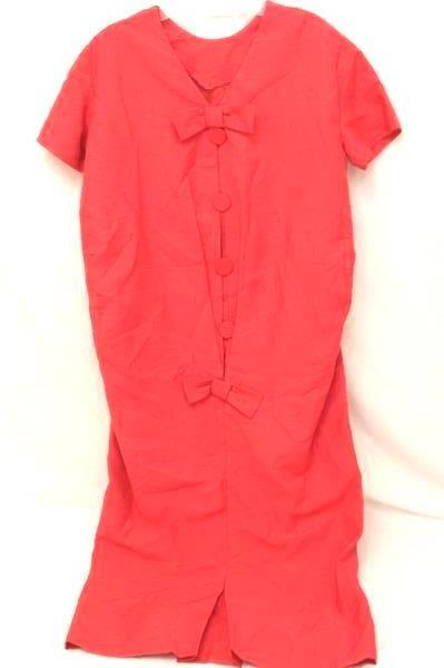 Women's Vintage 1960s 1970s Red Bow Button Back Dress Size 11
