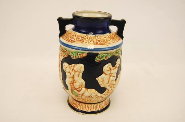 VTG Vase Urn Ceramic Hand Painted Grecian Design Two Handle Japan