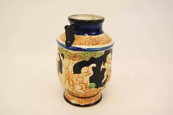 Vintage Vase Urn Ceramic Hand Painted Grecian Design Two Handle Japan