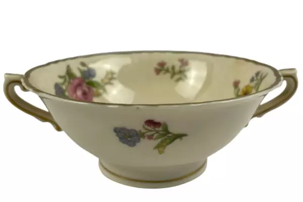 Lot of 2 Vintage Syracuse China Soup Bowls & Saucers Floral Gold Accents