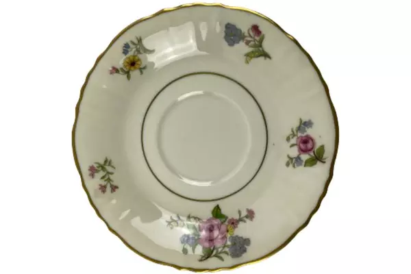 Lot of 2 Vintage Syracuse China Soup Bowls & Saucers Floral Gold Accents