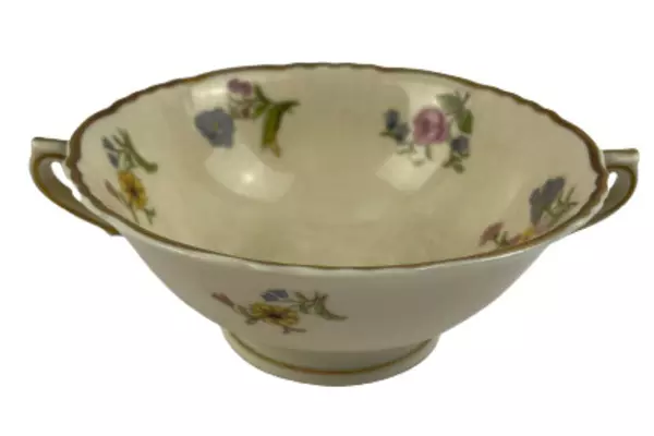 Vintage Syracuse China Soup Bowls Set of 2 Floral Federal Shape Gold Accents