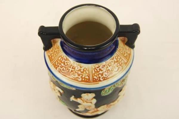 VTG Vase Urn Ceramic Hand Painted Grecian Design Two Handle Japan