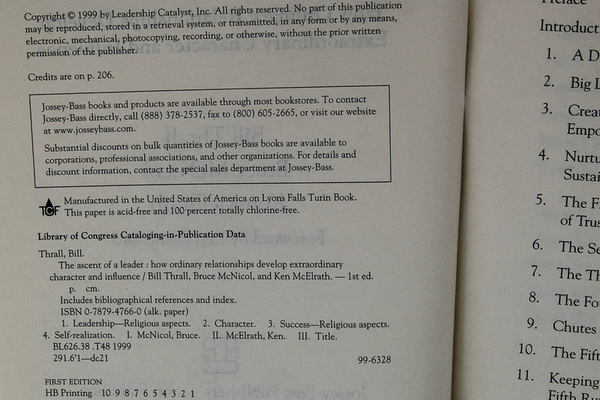 The Ascent of a Leader by Bill Thrall & Bruce McNicol Hardcover Book 1999