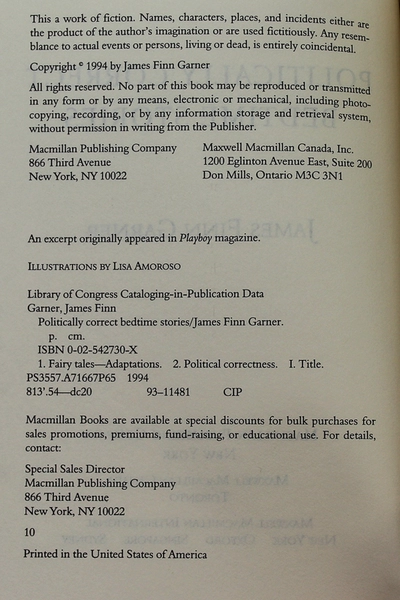 Politically Correct Bedtime Stories by James Finn Garner 1994 Hardcover