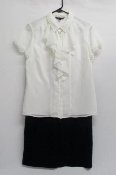 Women's Career Outfit Blouse Skirt White Blue Ruffles Pleated Size M/8