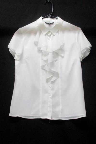 Women's Career Outfit Blouse Skirt White Blue Ruffles Pleated Size M/8