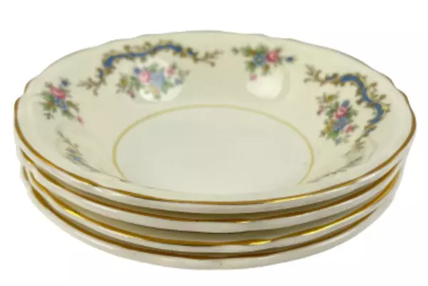 Set of 4 Vintage Edwin Knowles 49-5 Floral Bowls with Handles USA